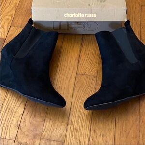 Charlotte Russe Black Ankle Rebecca-7 Booties Wedge